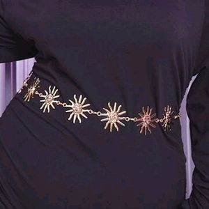 Boho Gold metallic Sun celestial Y2K hip waist festival chain belt
